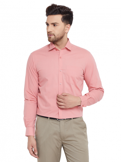 Light Pink Plain Regular Fit Cotton Formal Shirt - D Kumar