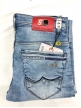 Laser whisker side crushing mens jeans