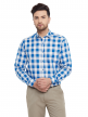 Blue Checkered Regular Fit Cotton Formal Shirt