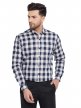 Navy Blue Checkered Regular Fit Cotton Formal Shirt