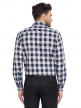 Navy Blue Checkered Regular Fit Cotton Formal Shirt