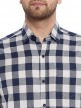 Navy Blue Checkered Regular Fit Cotton Formal Shirt