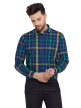 Green Indigo Checkered Regular Fit Cotton Formal Shirt