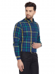 Green Indigo Checkered Regular Fit Cotton Formal Shirt