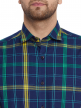 Green Indigo Checkered Regular Fit Cotton Formal Shirt