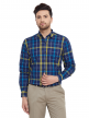 Navy Blue Indigo Checkered Regular Fit Cotton Formal Shirt