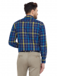 Navy Blue Indigo Checkered Regular Fit Cotton Formal Shirt