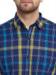 Navy Blue Indigo Checkered Regular Fit Cotton Formal Shirt
