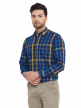 Navy Blue Indigo Checkered Regular Fit Cotton Formal Shirt