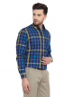 Navy Blue Indigo Checkered Regular Fit Cotton Formal Shirt