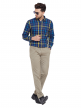 Navy Blue Indigo Checkered Regular Fit Cotton Formal Shirt