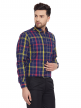 Purple Indigo Checkered Regular Fit Cotton Formal Shirt