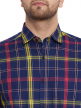 Purple Indigo Checkered Regular Fit Cotton Formal Shirt