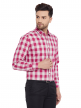 Pink Checkered Regular Fit Cotton Formal Shirt